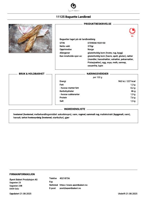 Baguette Landbr&oslash;d