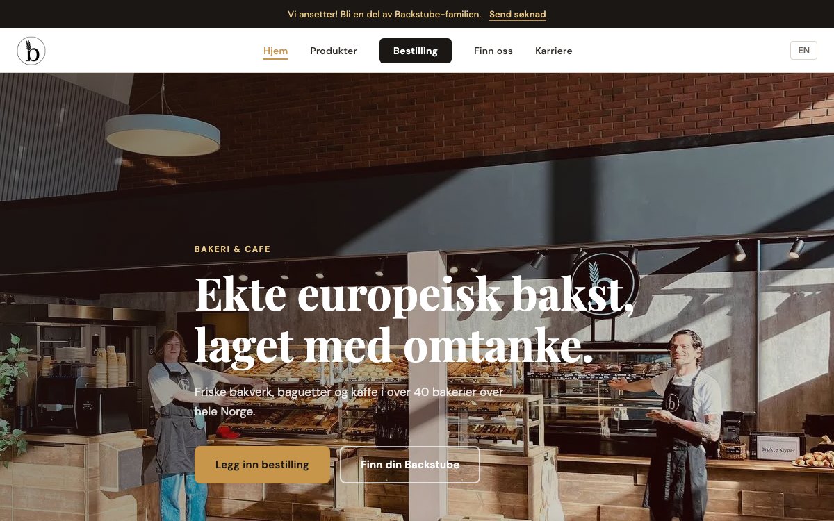 Forhåndsvisning av Backstube-nettsidekonseptet